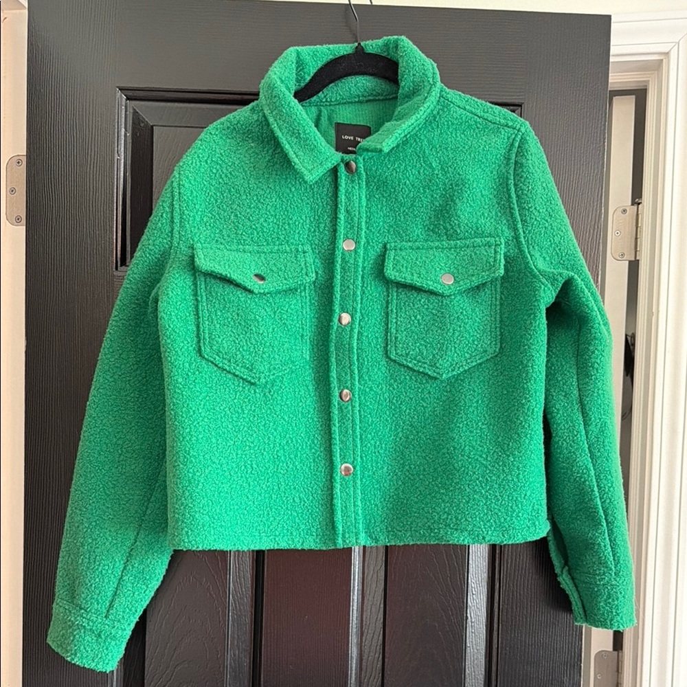 Cropped Green Sherpa Jacket